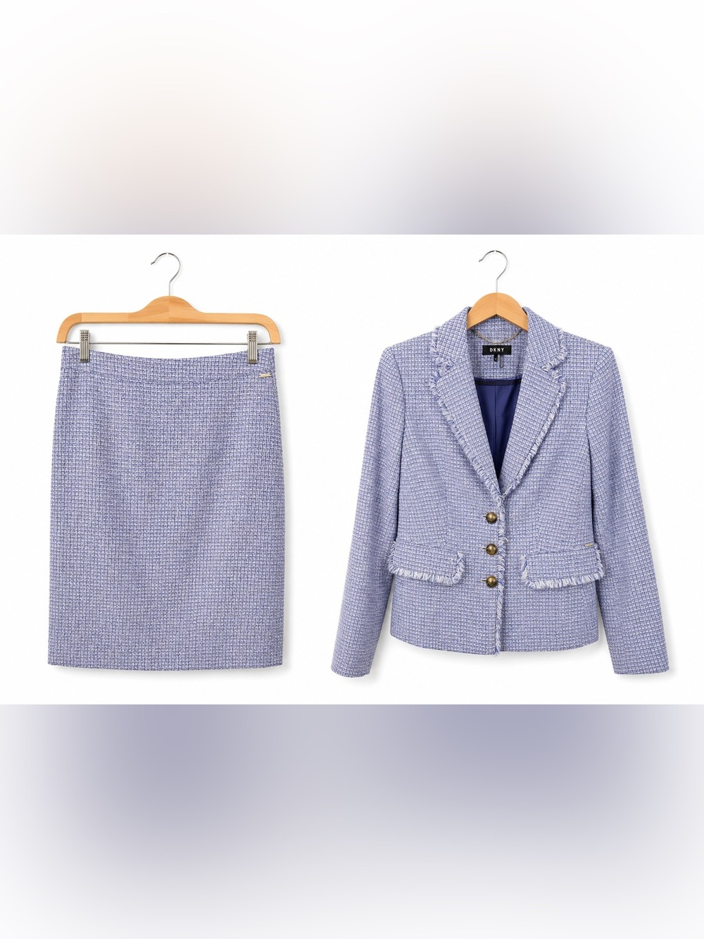 DKNY Royal Blue White Tweed Skirt Suit Women’s Size 4 Blazer Career Set